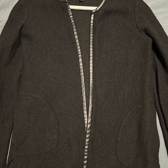 Boiled Wool Coat With Faux Leather Trim - Picture 1 of 11